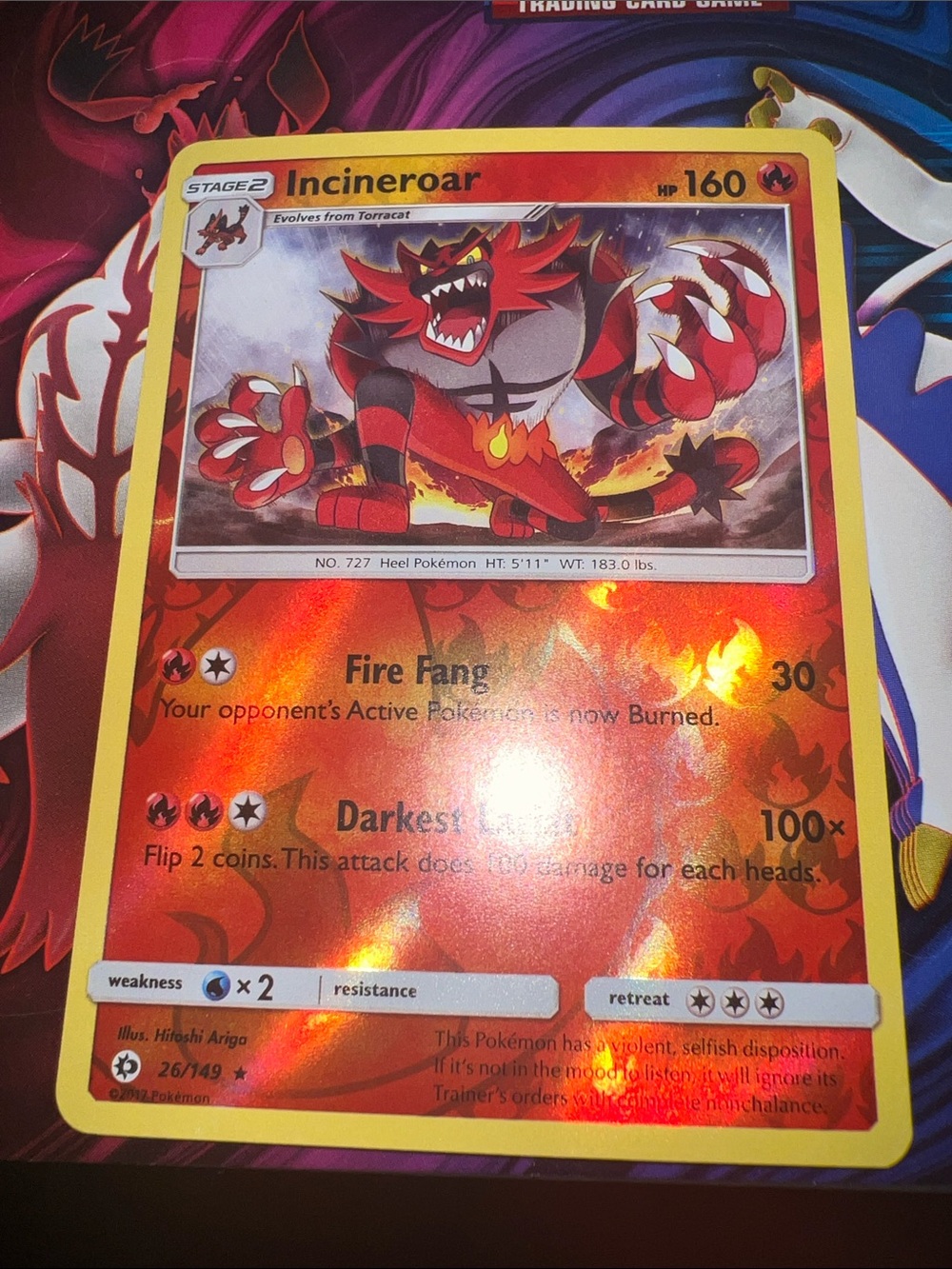 Pokemon Incineroar Holo Card - Red, Yellow
